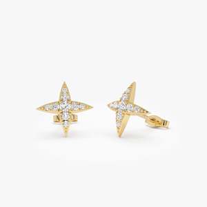 Pendientes de Estrella con Incrustaciones de Plata de Ley 925 Chapados en Oro de 14k, Hermosos Pendientes de Moda con Moissanita de Oro de 14K - Product Image 1