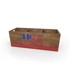 Wooden Storage <b>Caddy</b> with American Flag Design Rustic Rectangular Organizer for Living Room Sundries - Product Image 3