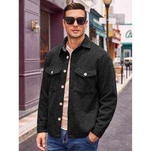 2025 hommes décontracté boutonné Shacket hiver vêtements d'extérieur légers avec poche floue Sherpa polaire veste - Product Image 1