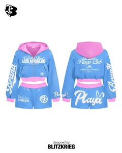 Ensemble assorti White Mint Girls Club Playa |   Hoodie court zippé et short |   Tenue en deux pièces de style streetwear de Los Angeles OEM - Product Image 3