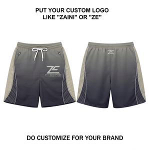 Shorts coupe-vent personnalisés en tissu polyester 125 GSM léger, noir, gris, beige, design à empiècements, logo thermocollé, coupe athlétique - Product Image 1