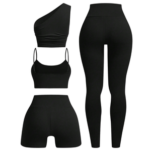 Ensemble de yoga sans couture avec logo personnalisé, 2 pièces : Leggings taille haute effet push-up et Crop Top, ensemble d'entraînement côtelé pour femme, vente en gros - Product Image 4