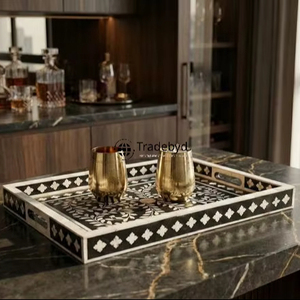 Bandeja de Servir de Lujo con Incrustaciones de Hueso, Hecha a Mano, Decorativa para Mesa de Centro, Adorno para el Hogar de Tradebyd - Product Image 1