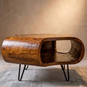 <b>Brown</b> Sheesham Wood Coffee <b>Table</b> with Metal Legs Farmhouse Design Movable Storage for Living Room - Product Image 3