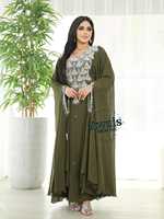 Robe longue ethnique légère pour femmes adultes, grande taille, en georgette, à col montant, manches longues, unie, avec ourlet évasé, ornée de perles et de paillettes faites à la main