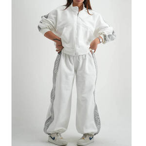 Ensemble de survêtement personnalisé OEM pour femmes, de haute qualité, 240g, polyester/coton, uni - Product Image 5