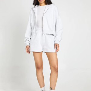 New Arrival High Quality Women's Plus Size Solid Fleece Hooded Panelled Loose Gym Wear Hoodie Shorts <b>Set</b> Latest Summer Style <b>Set</b> - Product Image 1