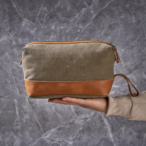 Leather Canvas Toiletry Bag Travel Organizer Waterproof Cosmetic Dopp Kit Large Capacity Travel <b>Case</b> LCTB-0078 - Product Image 1
