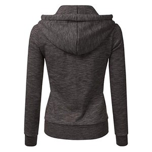 Sudadera con Capucha para Mujer, Color Sólido, Mezcla de Algodón, Manga Larga, Cierre Frontal con Cremallera, Transpirable, Tejido de Punto, Ropa de Otoño - Product Image 4
