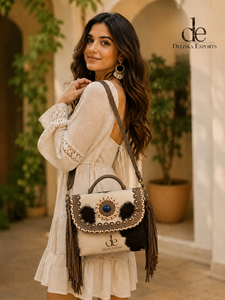 Bolso de Mano de Cuero Vacuno, Nuevo Estilo, Hecho a Mano, con Flecos, Estilo Occidental, Correa Ajustable para Mujeres y Niñas - Product Image 6