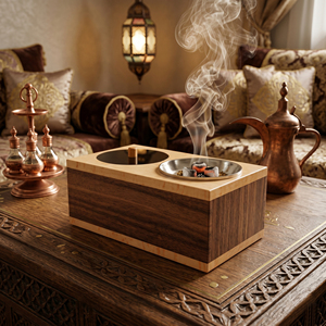 Premium Dual Tone Wood Incense <b>Burner</b> With Metal <b>Silver</b> Cup And Circular Black Storage Compartment For Home Decor & Aromatherapy - Product Image 5