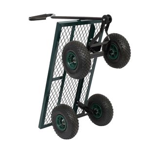Carrello da Giardino Quadrato a Quattro Ruote in Ferro e Legno Verde RT 86*46*97cm per Rimorchi Agricoli - Product Image 4