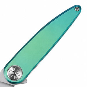 Couteaux pliants turquoise et argentés avec lame à pointe tombante en argent satiné, manche vert turquoise lisse, pivot décoratif et fin. - Product Image 4