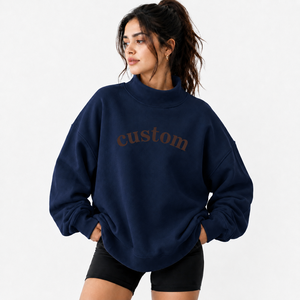 Sudadera Oversize de Cuello Alto para Mujer, Ligera, de Algodón Afelpado, con Dobladillo Acanalado, Manga Larga, Venta al por Mayor, Fabricante - Product Image 1