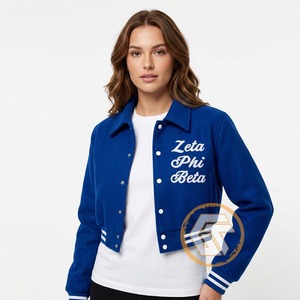 Chaqueta Universitaria Personalizada de la Hermandad Zeta Phi Beta, Transpirable, de Secado Rápido, con Letras Bordadas y Escudo en Lana - Product Image 2