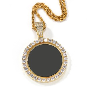 The New Blank Round Rotatable <b>Necklace</b> Double-sided Photo Pendant with Copper and Zircon Color Photo <b>Couple</b> <b>Necklace</b> - Product Image 6