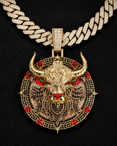 Luxury Bull Head Hip Hop Pendant Necklace Iced Out Gold & Black CZ Bling Animal Pendant with Cuban Link <b>Chain</b> Wholesale - Product Image 1