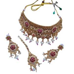 Indo Western Kundan Gold Plated Choker Necklace <b>Set</b> With Gold Plating Artificial Jewellery Wholesalers in India - Product Image 1