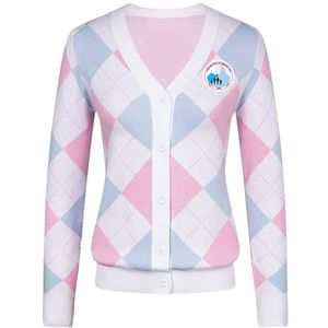 เสื้อคาร์ดิแกนถักลายอาร์ไกล์สีชมพูพาสเทลสีฟ้าสีขาวสำหรับผู้หญิงคอวีกระดุมด้านหน้าแขนยาวเสื้อสเวตเตอร์เนื้อนุ่มแฟชั่นลำลองเสื้อถักสำหรับสุภาพสตรี - Product Image 1