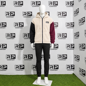 Sweat à capuche homme en polaire Sherpa 100% polyester, coupe oversize, noir, avec poche kangourou et logo brodé, prix de gros - Product Image 2