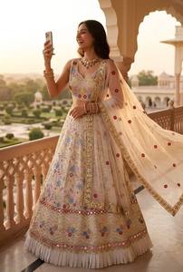 White Traditional Floral Embroidered Lehenga Choli <b>Net</b> <b>Dupatta</b> Heavy Wedding Diwali Party Bridal Outfit Women - Product Image 3
