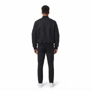 Chaqueta Bomber de Terciopelo para Hombre OEM, 300GSM, Negro Deslavado, Estilo Vintage, Acolchada, Ropa de Calle de Invierno, Parche de Bandera Americana - Product Image 2