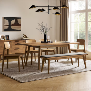 Juego de Comedor Moderno de Madera de 6 Piezas, Estilo Mid-Century, Sillas con Respaldo Sólido, Mesa Rectangular, Muebles Duraderos para el Hogar - Product Image 1