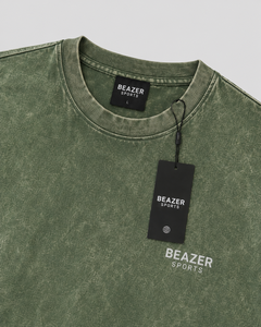 Camiseta Beazer para Hombre, Transpirable, con Logotipo Personalizado, Talla Grande, Color Verde Oliva, Lavado Ácido, Cuello Redondo, Manga Corta, Estilo Casual, 100% Algodón Jersey - Product Image 6