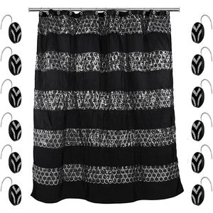 12pc Classic Luxury Fabric Bathroom Shower <b>Curtain</b> Set with Unique Design & <b>Hooks</b> - Product Image 1