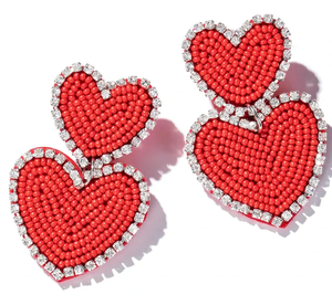 Handmade <b>Red</b> Seed Bead Heart-Shaped <b>Earrings</b> Fashion Statement Gift for Women Drop <b>Earrings</b> with Love Design - Product Image 3