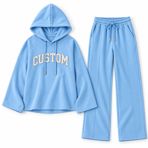Ensemble de survêtement personnalisé pour femme, sweat-shirt oversize à épaules tombantes et pantalon de jogging à jambe large en molleton épais - Product Image 3