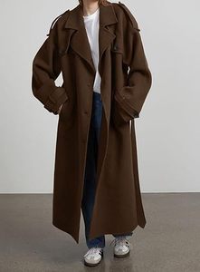 Abrigo de lana borgoña para mujer, doble botonadura, cuello con muescas, largo maxi, ropa de abrigo de invierno - Product Image 6