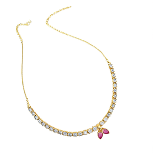 <b>Ruby</b> Kundan Invisible Chain <b>Necklace</b> with Diamond Pearl & Cubic Zirconia - Product Image 2