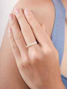 Bague demi-éternité en diamant rond cultivé en laboratoire, or jaune 14 carats pour femmes, alliance de mariage, cadeau de promesse pour petite amie - Product Image 4