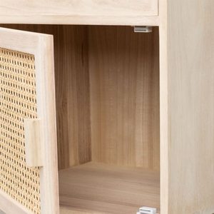 Mesa de Noche Moderna Rústica de Madera Maciza y Ratán con 2 Cajones, Gabinete Lateral de Almacenamiento para Dormitorio o Sala de Estar - Product Image 2