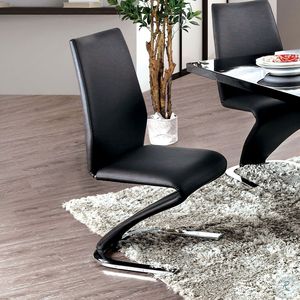 Base per sedia a forma di Z in stile contemporaneo, 2 pezzi, sedie da pranzo laterali in similpelle nera con finitura cromata, mobili per sala da pranzo - Product Image 1