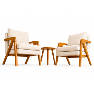 Luxury Solid Teak Scandinavian Modern Linear Comfort Lounge Set Outdoor Seating Set Soft Cushions Side <b>Table</b> - Product Image 1