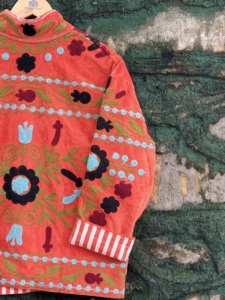 Premium Handmade <b>Velvet</b> Orange Sujani Hand Embroidery Pullover Autumn/Winter <b>Women</b> Cotton Ethnic Floral <b>Jacket</b> B2B Wholesale - Product Image 4