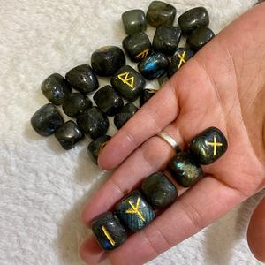 Juego de Piedras Rúnicas de Labradorita, Cristal Pulido de Primera Calidad, Grabado, Piedra Curativa, Futhark, Mascota, Muntaha, Ágata - Product Image 2