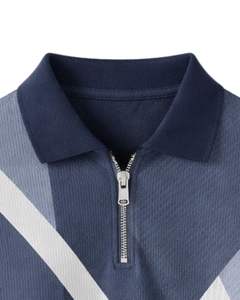 Polo de manga corta para hombre, personalizado por el fabricante, con media cremallera, en bloques de color azul marino, azul claro, blanco y verde azulado, tejido informal, OEM. - Product Image 4