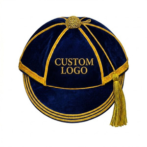 Custom Embossed Solid Pattern <b>Navy</b> Velvet Cap with Gold Tassel Logo Adjustable Casual Style for Adults Unisex Four Seasons Use - Product Image 1