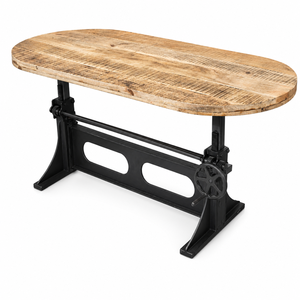 Industrial style cast iron Base Hand Lifting Oval Dining <b>Table</b> <b>Solid</b> mango <b>Wood</b> <b>Top</b> Restaurant hotel Hospitality furniture - Product Image 2