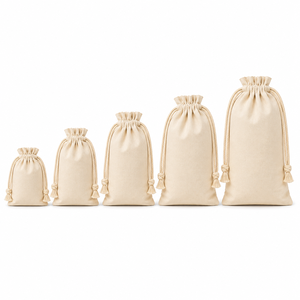 Wholesale Natural Cotton <b>Drawstring</b> Pouch Bag Eco Friendly Reusable Muslin Gift Packaging Bag Custom Logo Cotton Storage Pouch - Product Image 1