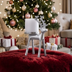 Porte-bougie en métal en forme de cerf, artisanat traditionnel, décoration de Noël - Product Image 2
