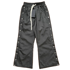 Pantalon de jogging pour homme Fresh High Star à boutons latéraux, en nylon brillant léger, coupe large évasée, noir délavé, avec poches - Product Image 5