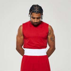 Men <b>Red</b> Sleeveless Boxing Tank <b>Top</b> and Shorts Set Breathable Polyester Fight Wear Training Uniform Adult Boxing Training Uniform - Product Image 4