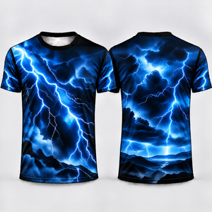 เสื้อยืดพิมพ์ลายกราฟิก 3D หยดน้ำสำหรับผู้ชาย แขนสั้น คอกลม สีน้ำเงิน สีดำ - Product Image 2