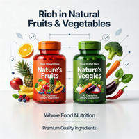 Compléments alimentaires à base de fruits et légumes sous marque privée, fabriqués avec des superaliments entiers et 90 capsules de légumes et 90 capsules de fruits