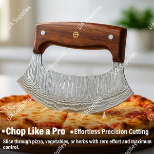 Ensemble de planches à découper et couteaux Ulu style Alaskan en acier Damas et bois, vente en gros, MOQ 2 pièces, personnalisable, OEM/OBM, haute qualité - Product Image 2