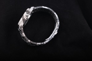 NYC DIAMOND EMPIRE นาฬิกาข้อมือผู้ชายสุดหรู สีดำขาว หน้าปัดลายเสือ ประดับโมอิสซาไนต์ ตัวเรือนสแตนเลสสตีล ระบบกลไกอัตโนมัติ แสดงวันที่ กระจกใส - Product Image 4